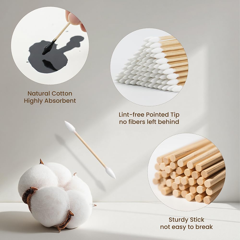 Pointed Tip Cotton Swabs - Precision Applicators for Makeup | 500 Count Wooden Sticks