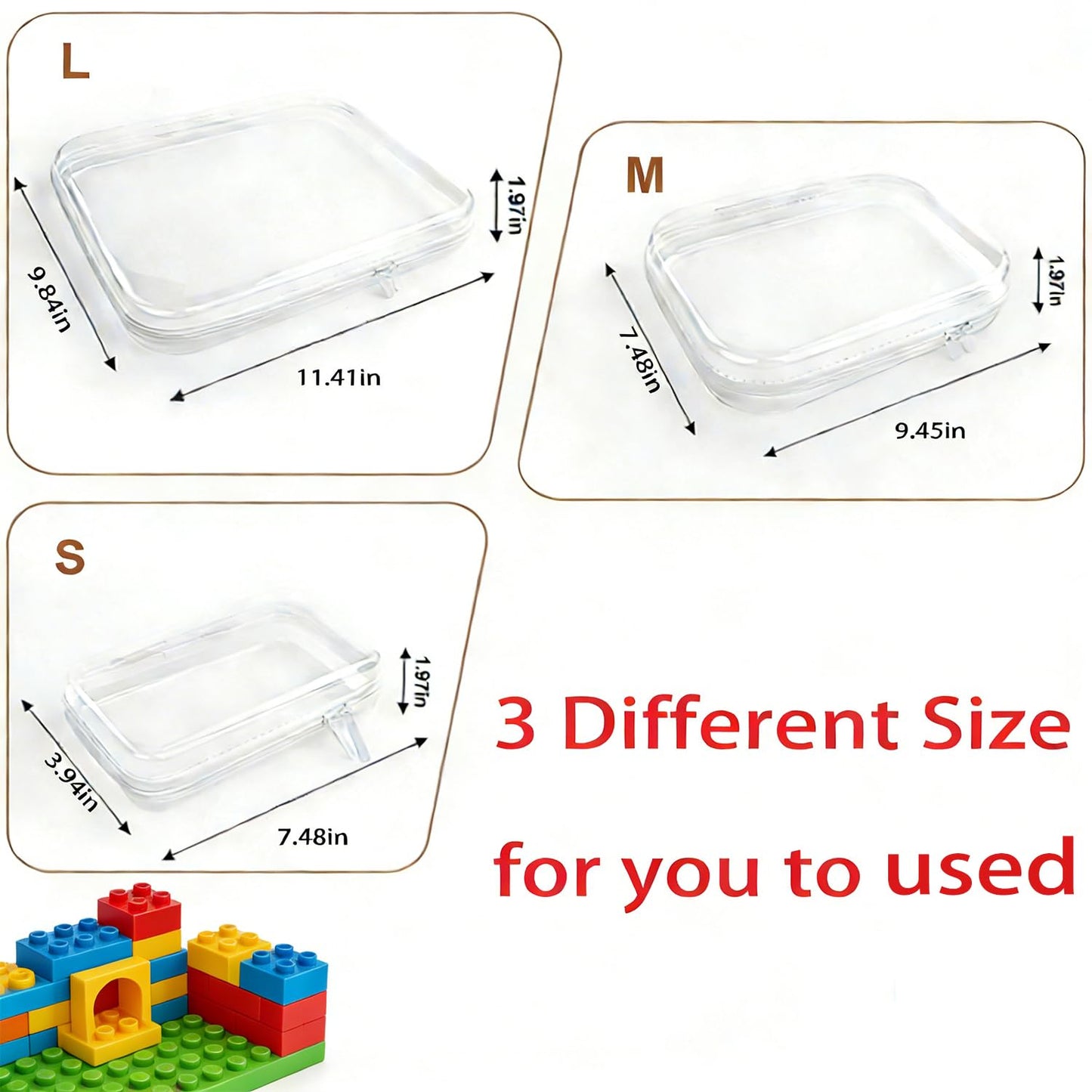 3PCS Clear Hard Shell Zipper Case,Zipper Pouches Hard Shell,Clear Toiletry Bag,Travel Makeup Bag Organizer,Toy Storage Containers,Hard Shell Plastic Case,Portable Transparent Diaper Organizers(White)