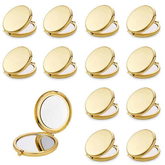 Daricano Compact Mirror for Purse, Metal Round Shell, Double-Sided 1X/2X Magnifying, Portable Travel Small Makeup Mirror, Mini Pocket Mirror, Gold, 12 Pack
