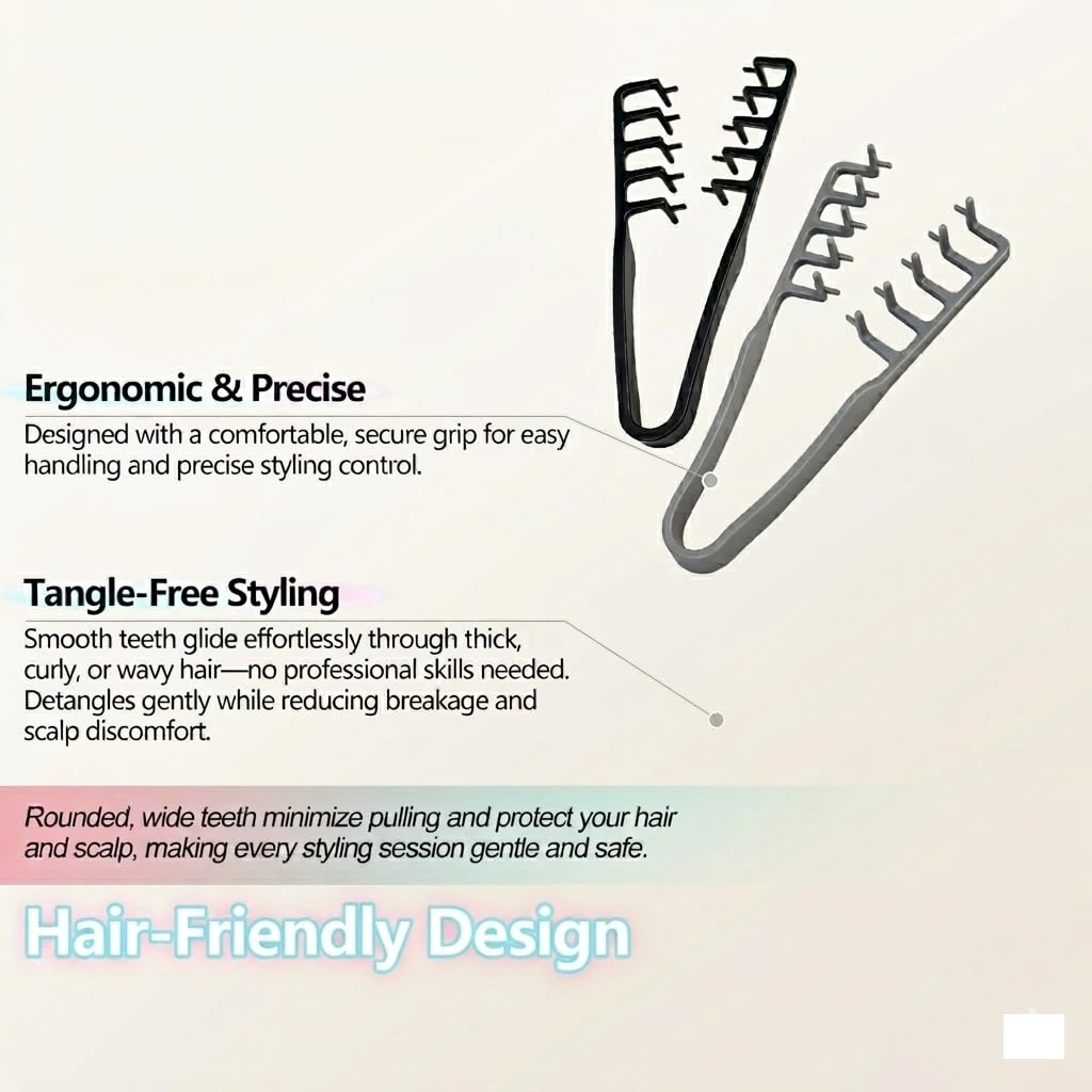 Volumizing Texture Comb Set - Wide-Toothed Hair Combs for Maximum Lift | Dual-Purpose ABS Plastic Tool (Grey & Black)