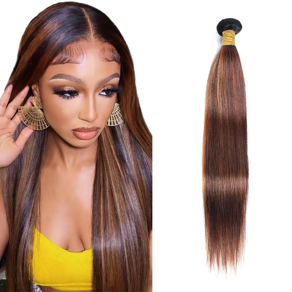 Color 30 Bundles Human Hair Highlight Straight Bundles Brazilian Virgin Hair 1 Bundle 34 Inch P4/30 Straight Bundle Hair Extensions 100g
