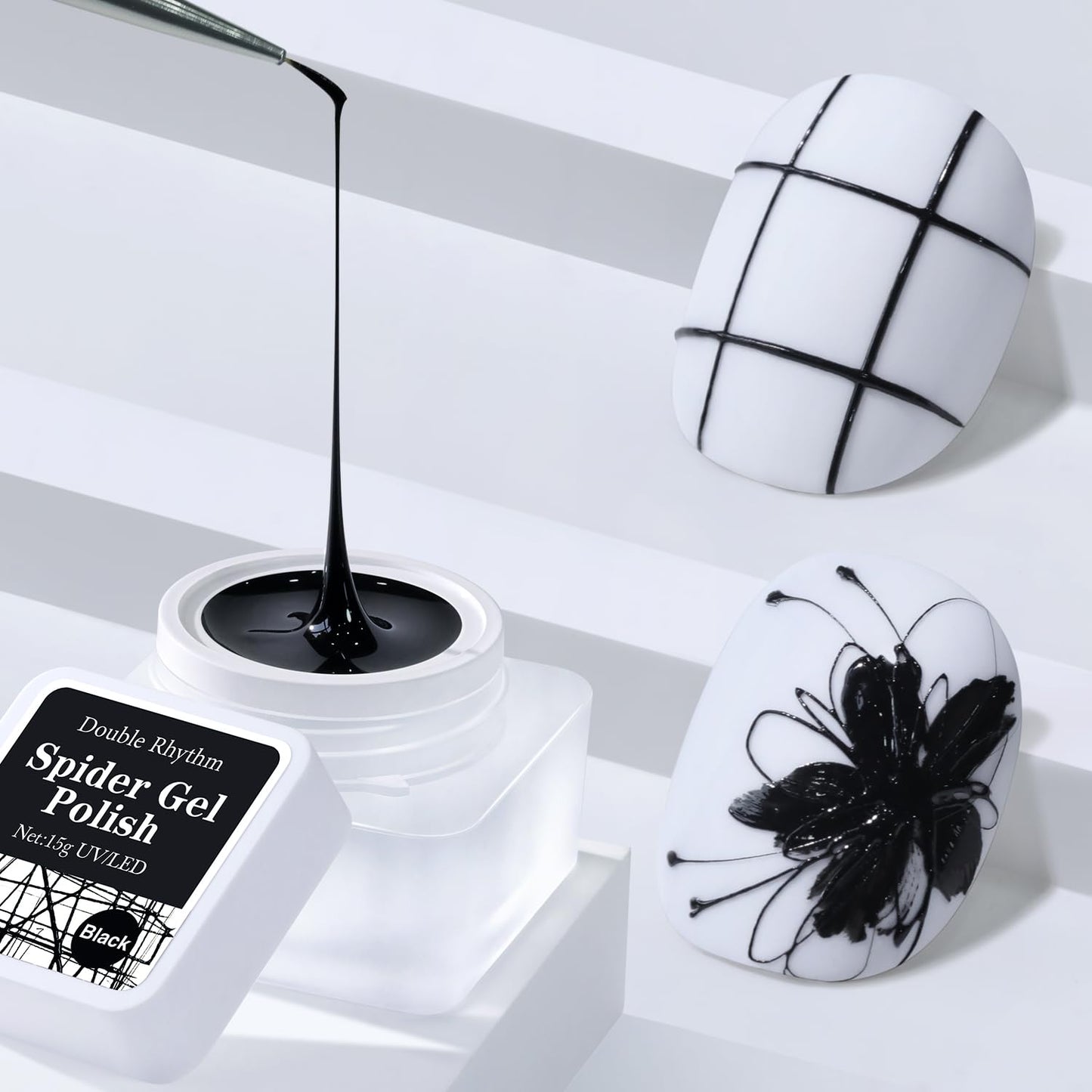 3D Nail Gel - Non-Sticky Sculpting Gel for Nail Art | Soak Off UV/LED, 0.5 Oz - Spider Black