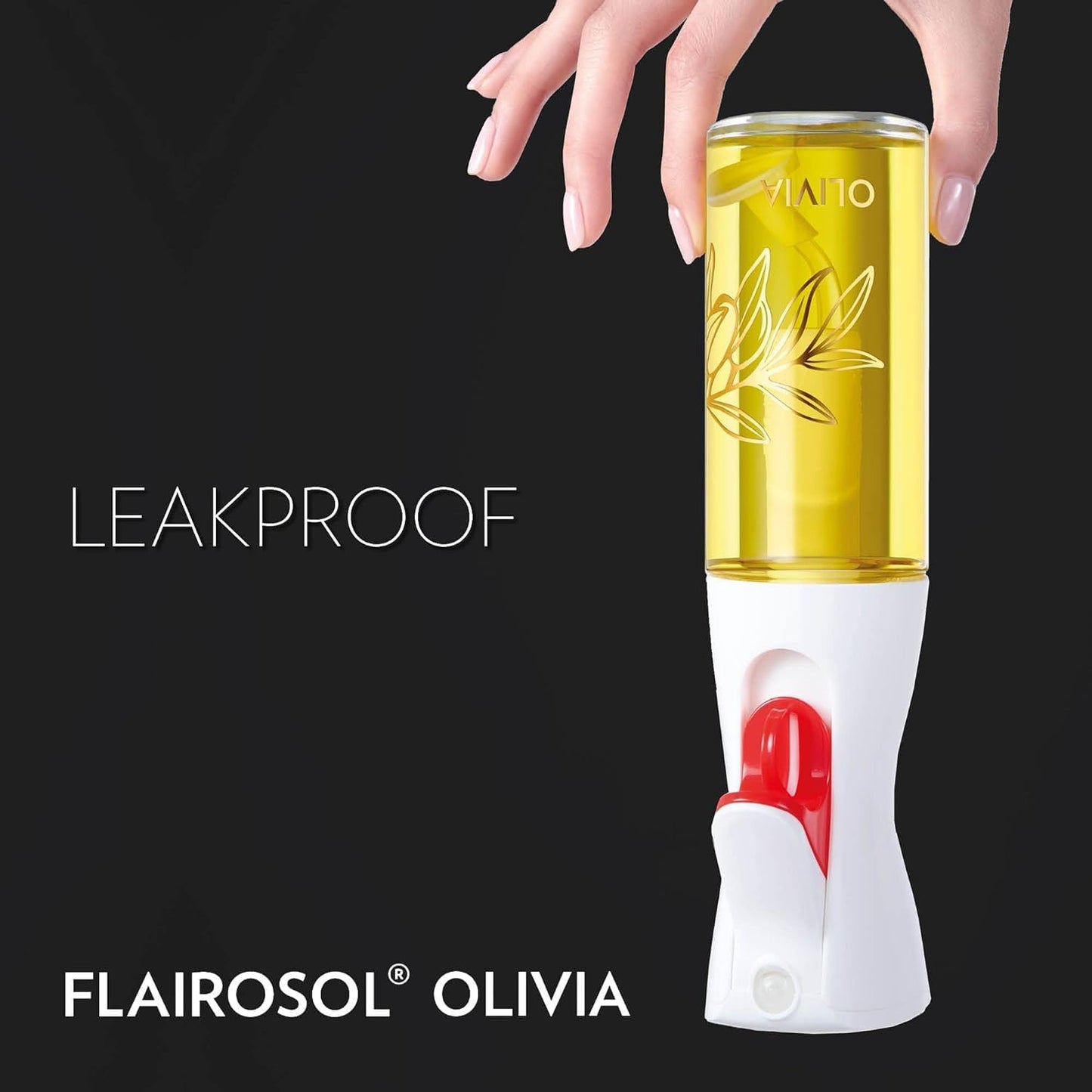 Advanced Kitchen Oil Sprayer - Flairosol Technology for Fine Mist & Portion Control | Refillable Glass Olive Oil Bottle, 130ml (Golden Leaves)
