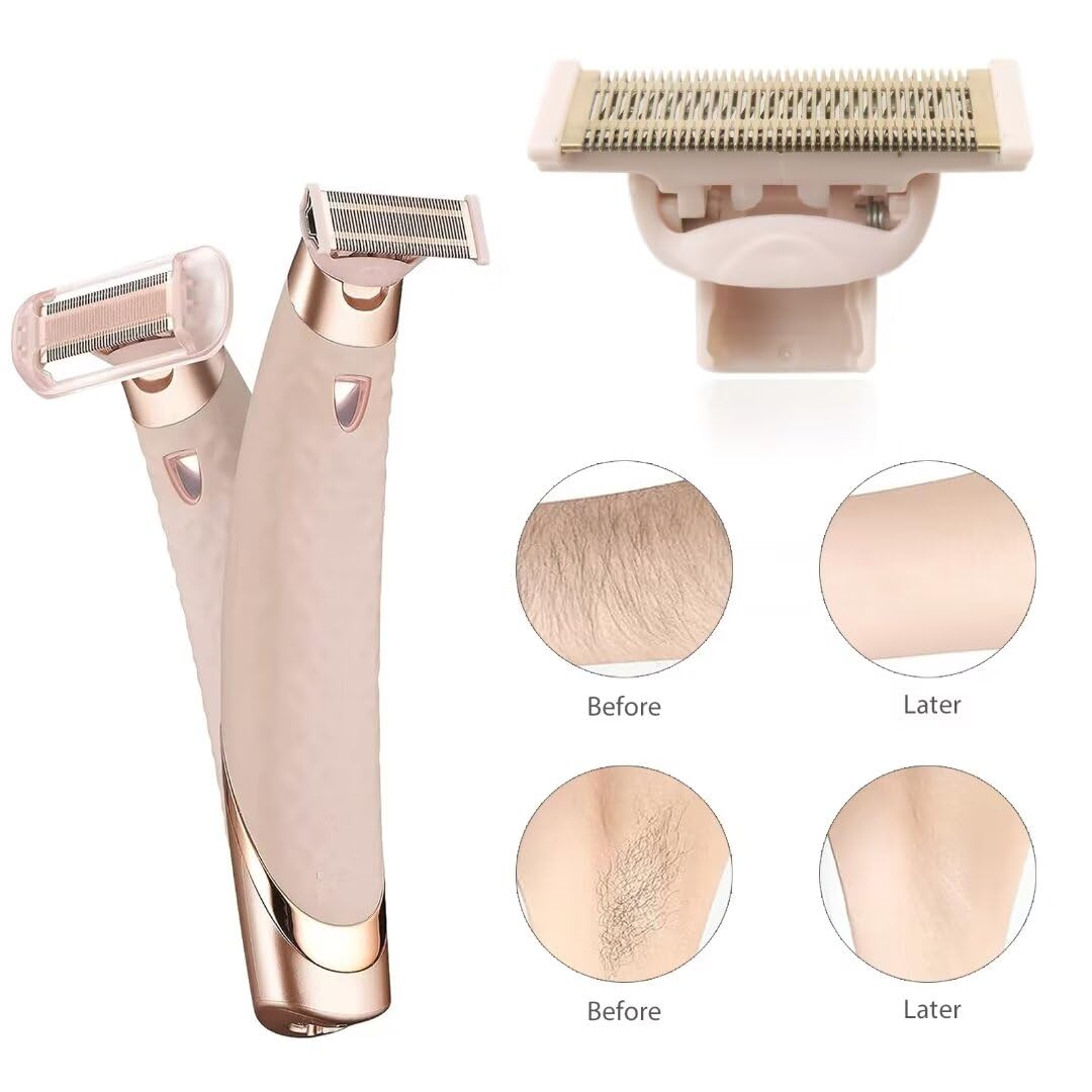 2Pcs 2024 Upgraded 2024 Upgraded Razor Replacement Heads Compatible for Flawless Nu Razor, Rose Gold Plated Body Hair Remover Replacement Head with Covers Compatible for Women