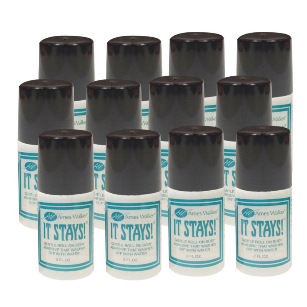 Ames Walker It Stays! Body Adhesive 2 oz - Roll-On Wig & Hosiery Glue for Secure Hold
