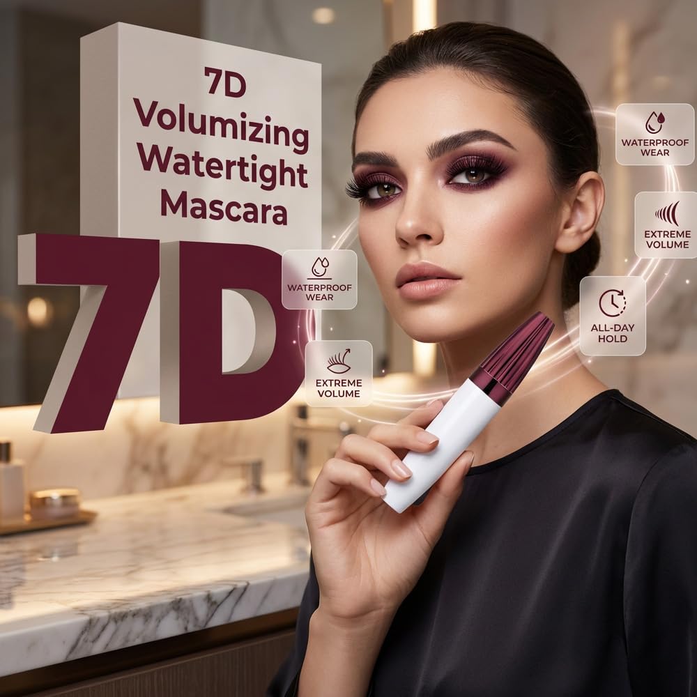 7D Waterproof Volume Mascara - Black Lengthening & Thickening Formula for Natural, Long-Lasting Curling Lashes | Perfect for Professional Eye Makeup