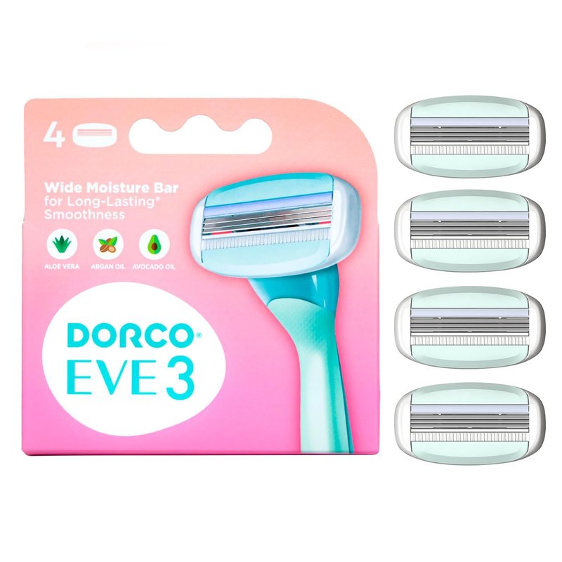 Dorco EVE3 Razors - Extra Smooth Shaving with 1 Handle & 2 Blade Refills, 3 Curved Blades, Flexible Aloe Vera Moisture Bar, Interchangeable Cartridge for Sensitive Skin