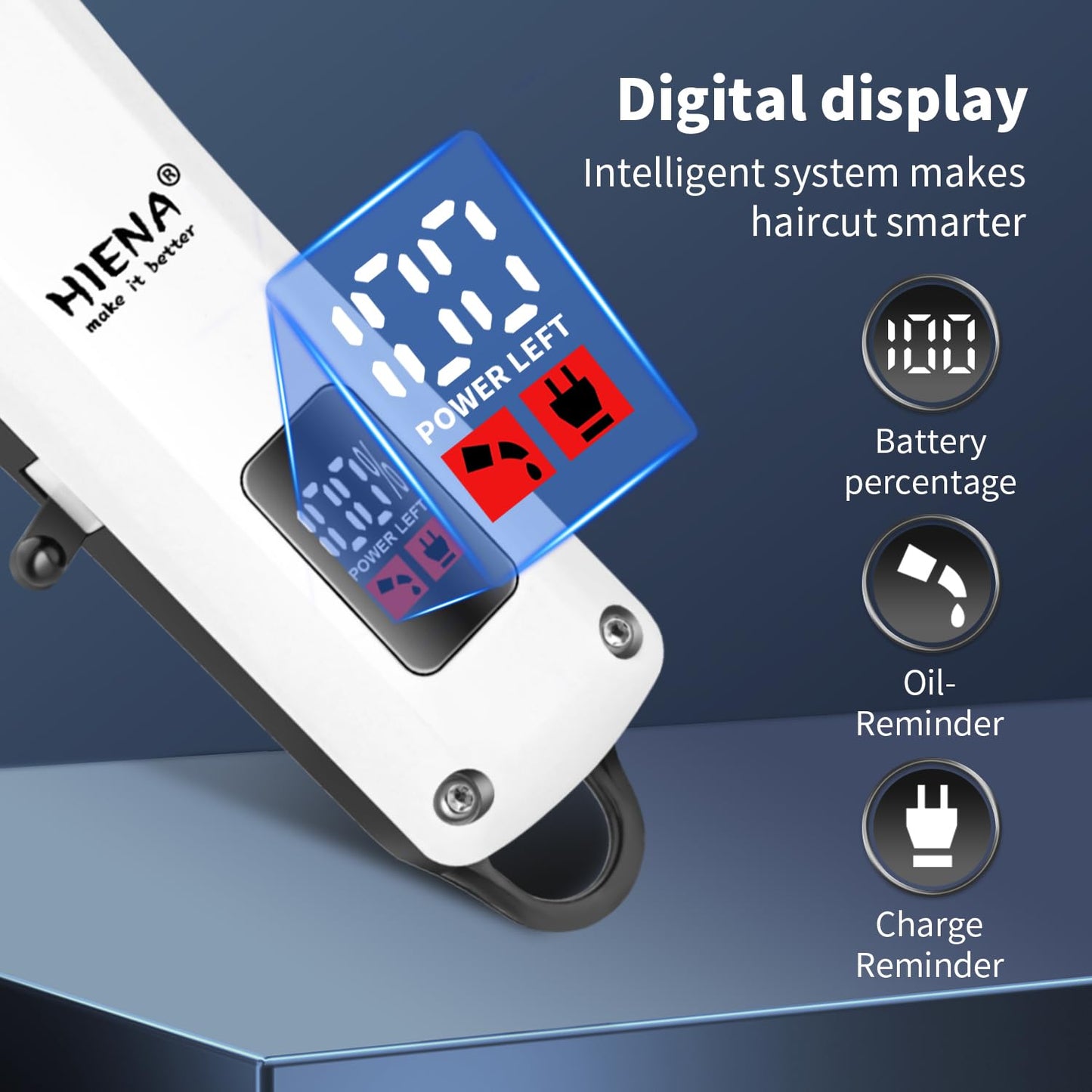 HIENA PRO Electric Hair Clipper & Trimmer for Men, Professional Cordless Barber Clipper with LED Display, Rechargeable Hair-Cutting Clippers, Perfect Gifts for Men(White)