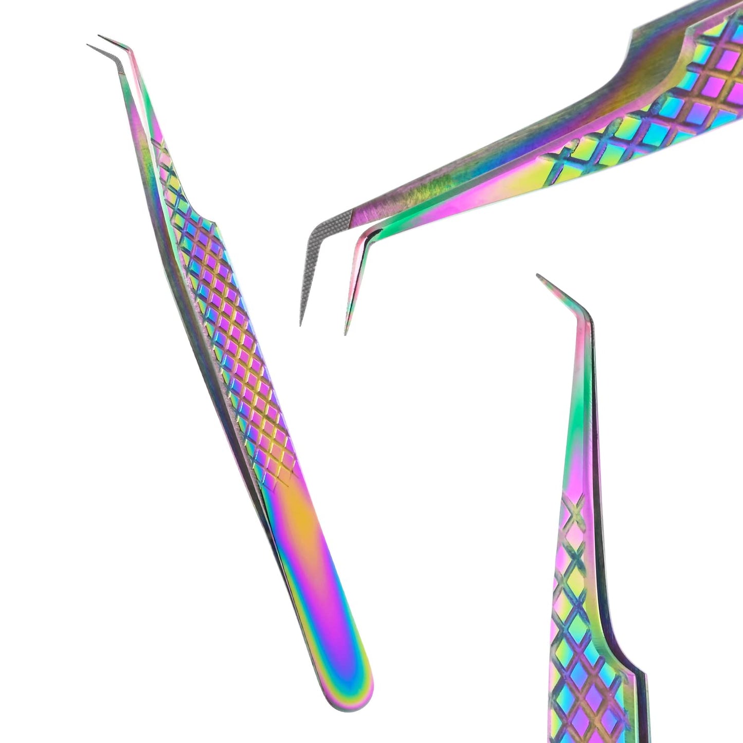 My Lash Tools Fiber Tip Lash Tweezers for Eyelash Extension Curved 45 Degree Angled Tweezer Best for Volume, Individual Isolation & Classic Lashes Stainless Steel Lash Supplies (Rainbow)