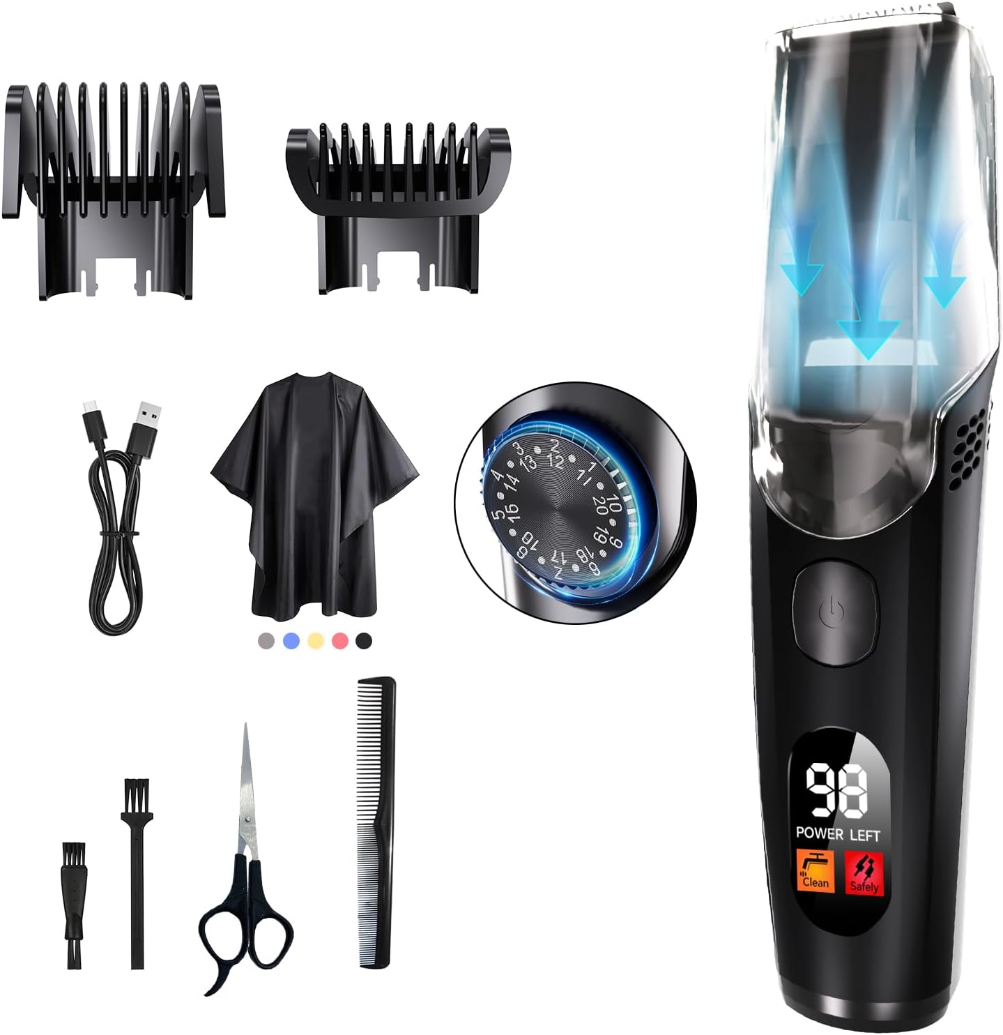 Vinid Hair Clipper - Professional Haircut Kit with Vacuum Suction & LCD Display | 20 Length Settings, IPX6 Washable
