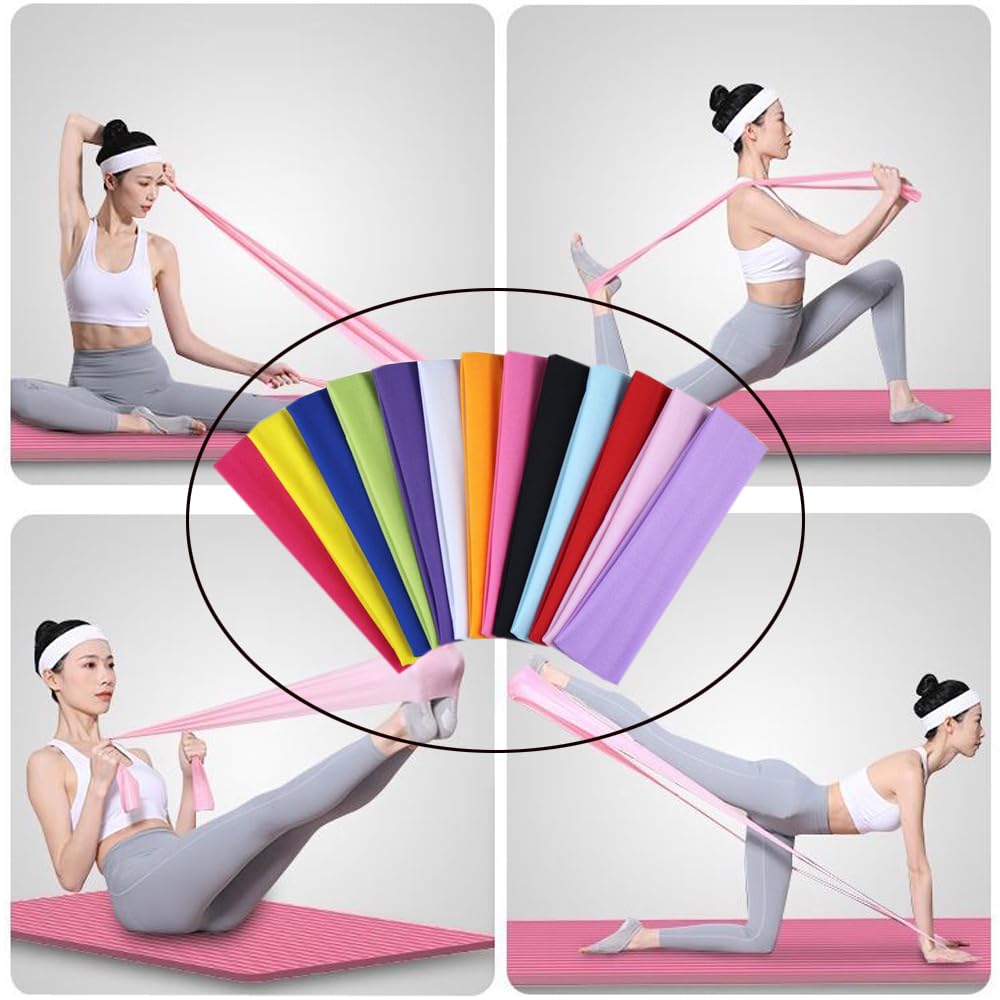 Etetevntt Yoga Headband for Women, Sports Headband for Yoga & Running, Stretch Hair Accessories Wide Band (Pack of 12)