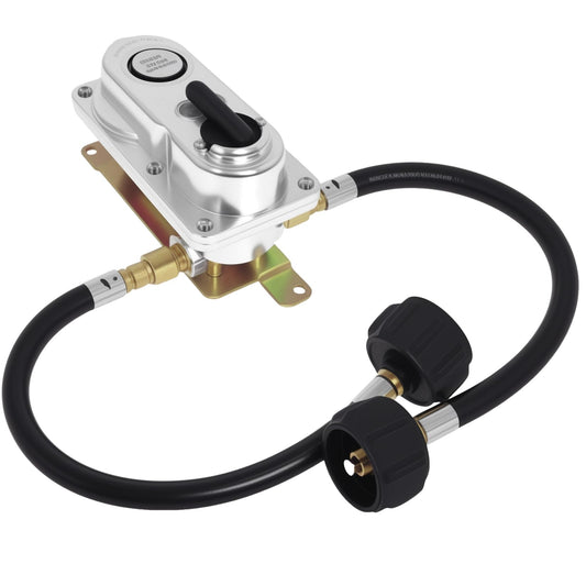 RV Dual Propane Tank Regulator Kit, 2 Stage Auto Changeover LP Propane Regulator with Two 12 Inch Pigtail Hoses, 300,000 BTU RV Propane Regulator for Camper, Trailer, Motorhome, Van