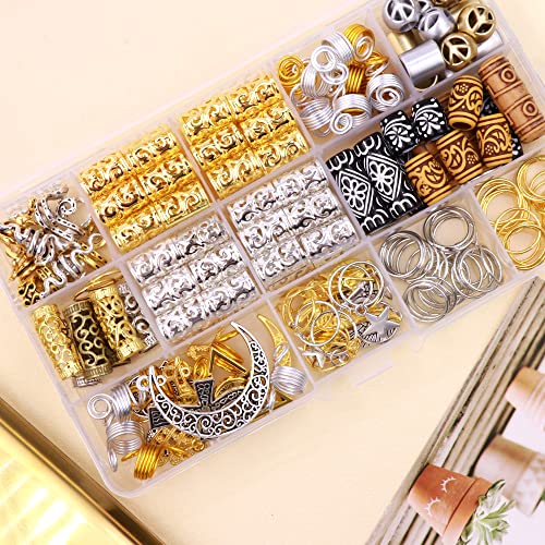 NAISKA 184Pcs Gold Hair Jewelry for Braids, Dreadlock Accessories & Charms