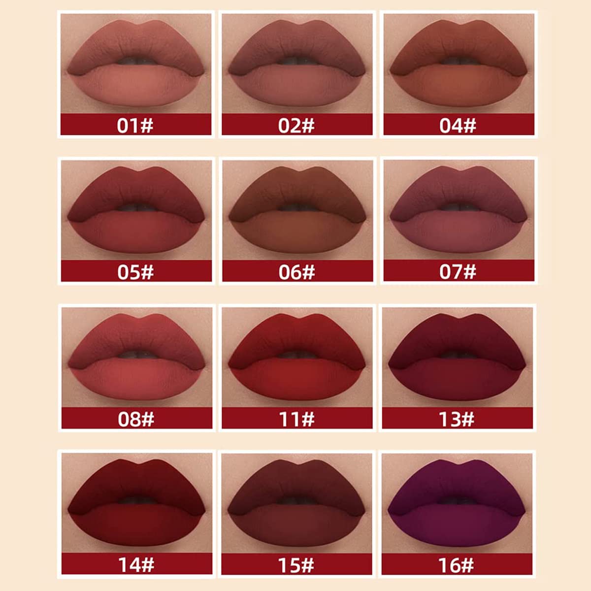 Matte Liquid Lipstick Set - 12 Pcs Long-Lasting Waterproof Lip Stain | Dark Bright Red
