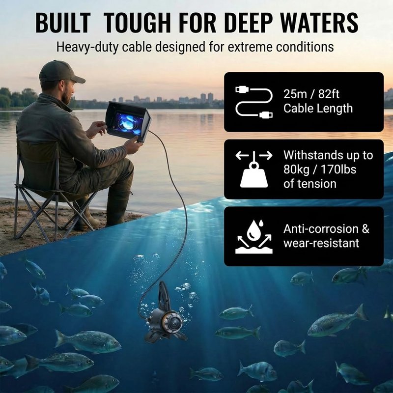 Takkicept Underwater Fishing Finder Camera: 6'' HD 1080P OLED Display Ice Fishing Camera - 220°Wide-Angle Lens 8 IR Lights & 25m/82ft Cable - DVR Portable Fish Finder for Sea/Lake/Boat/Kayak Fishing