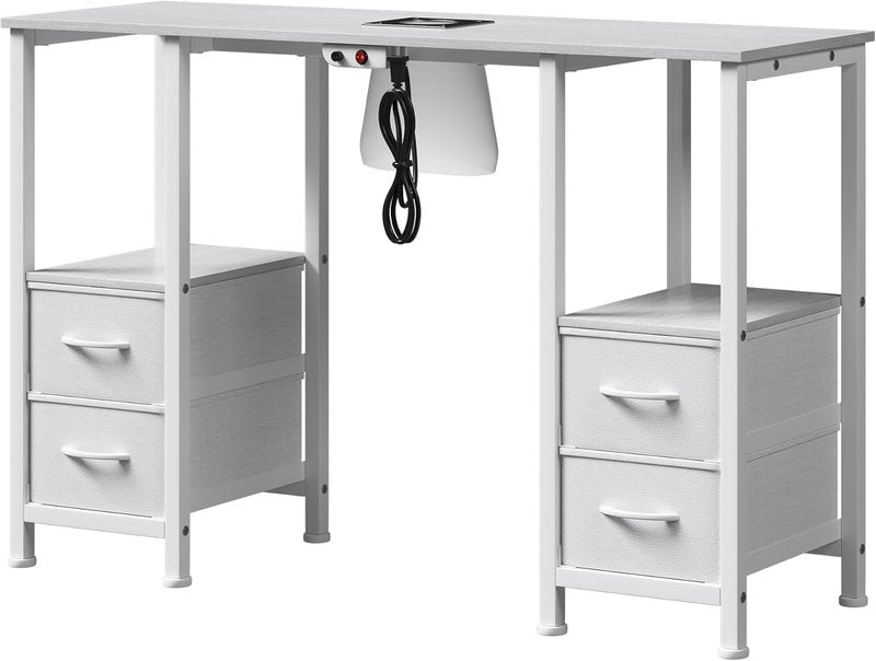 Manicure Table for Nail Tech - Professional Nail Station with 4 Storage Drawers & Dust Collector | White