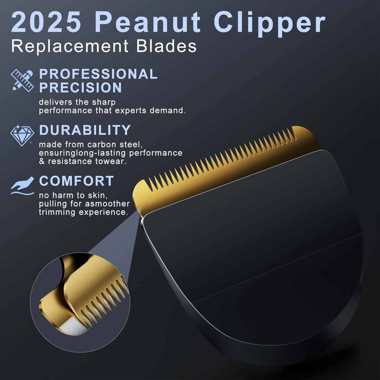 Professional Peanut Replacement Blade-Precision-Ground for Smooth Cutting， Snap-On Compatible with Wahl Peanut Clippers & Trimmers #2068-300, Black/Gold