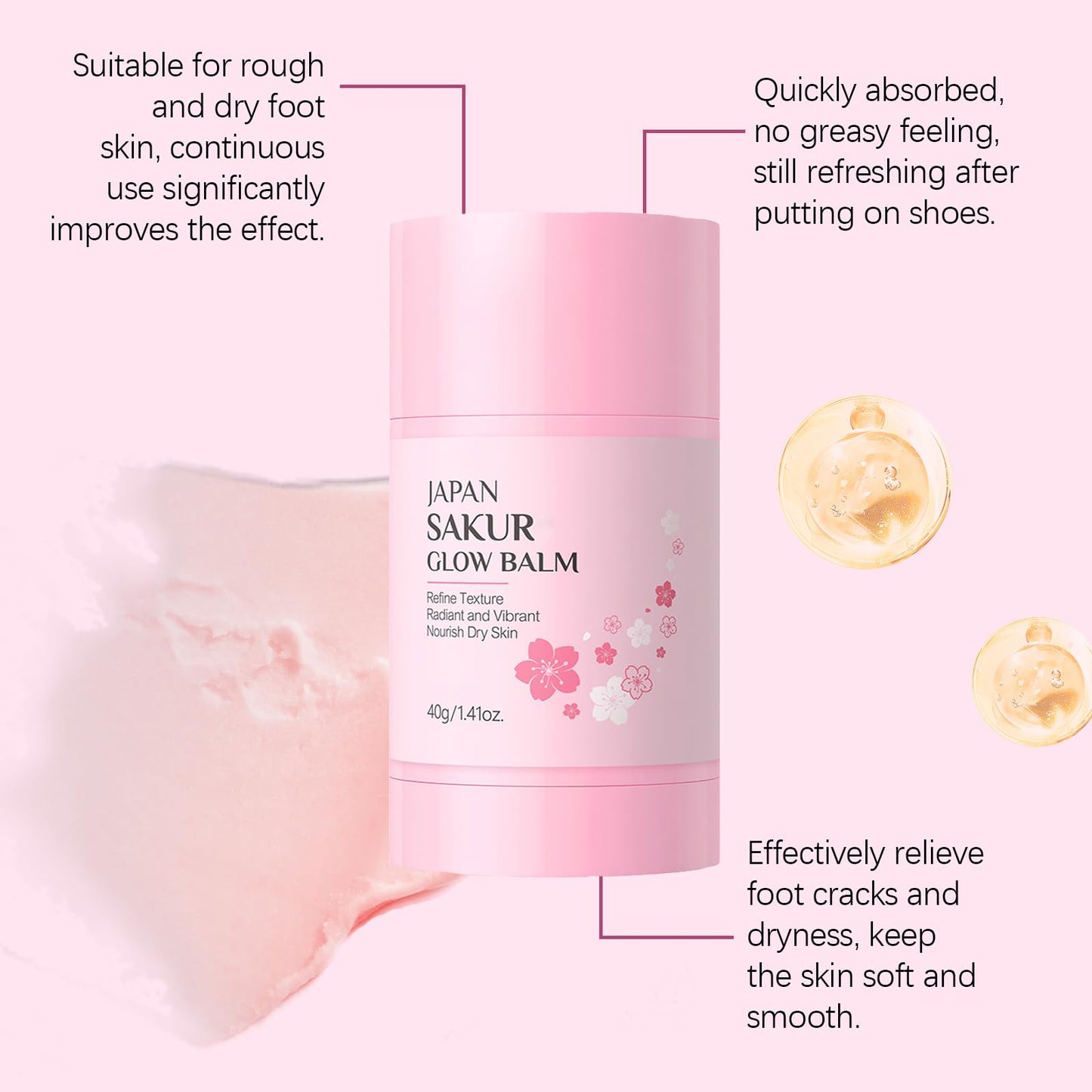 QNJIX Japan Sakur Foot Heel Stick, Deep-Repair Anti-Aging Heel Balm, Foot Callus Cream for Cracks and Dead Skin, Hydrates Rough Heel, Non-Greasy