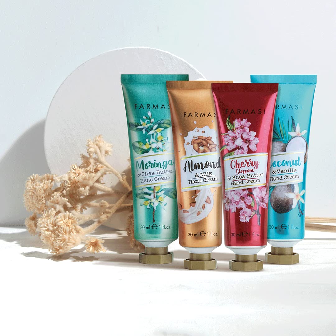 FARMASi Hand Cream with Shea Butter, Deep Moisturizing Hand Lotion for Dry and Rough Hands, Fast Absorbing Non-Greasy Formula, Daily Hydration, Travel Size, 1 fl oz, Almond & Milk