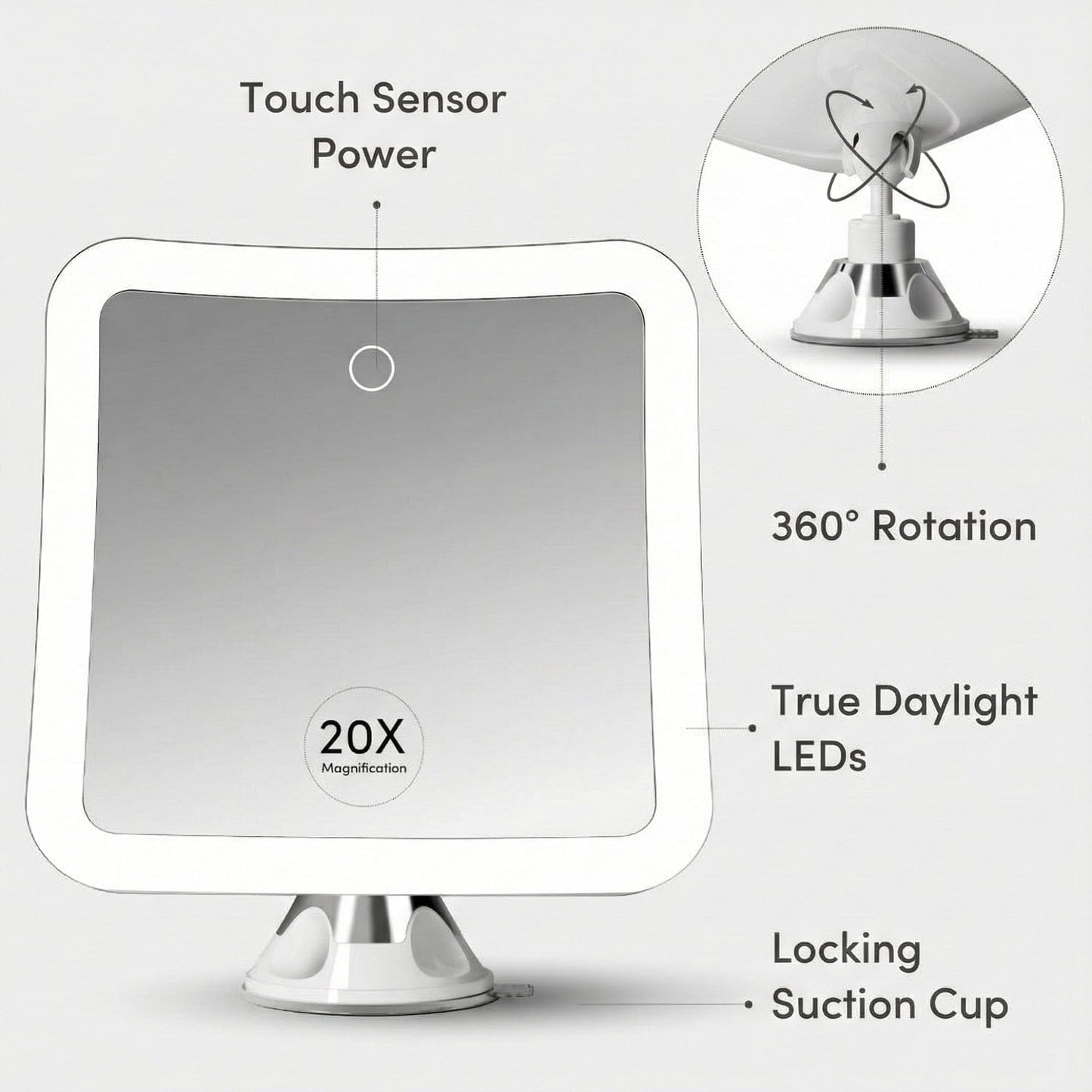 Fancii 20x Magnifying Makeup Mirror - LED Lighted, Rechargeable, 7-Inch | Dimmable, 3 Light Settings, 360° Rotation