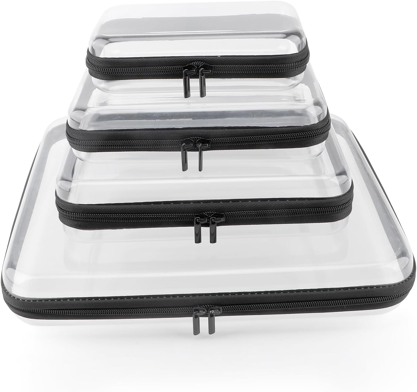 Clear Hard Shell Zipper Case - 3 Pack Waterproof Makeup Organizer | Medium Size Black Travel Toiletry Bag