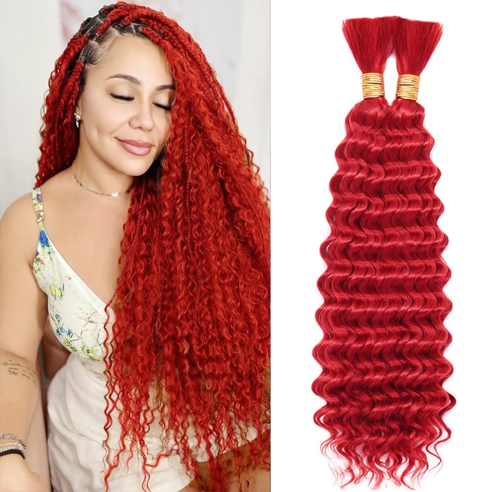 Human Braiding Hair for Boho Braids 100g 2 Bundles/Pack 18 18 Inch Curly Boho Hair for Braiding Color Red Deep Wave Bulk Bohemian