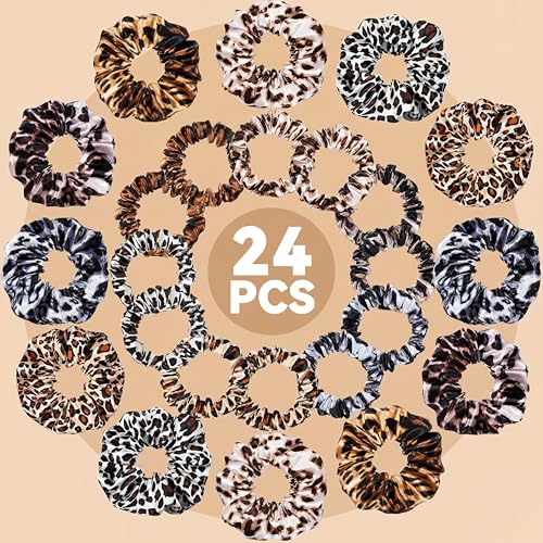 Willbond 24 Pcs Bright Colors Leopard Satin Hair Scrunchies