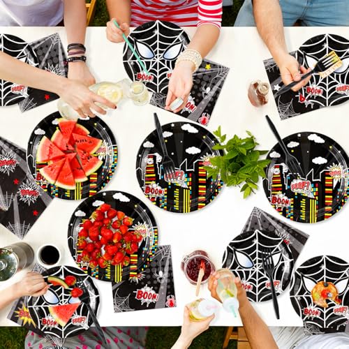Black Spider Birthday Party Supplies - 96-Piece Set for 24 Guests
