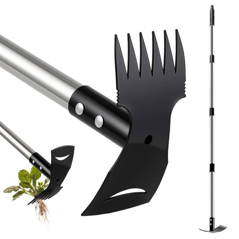Mitclear Weed Puller Tool with Long Handle(58IN), 2-in-1 Gardening Hand Tools Weeds Remover, Weeder Rake & Garden Hoe Combo, Manual Weeding Puller Tool for Garden Yard Patio Lawn