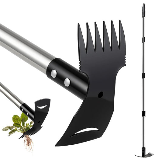 Mitclear Weed Puller Tool with Long Handle(58IN), 2-in-1 Gardening Hand Tools Weeds Remover, Weeder Rake & Garden Hoe Combo, Manual Weeding Puller Tool for Garden Yard Patio Lawn