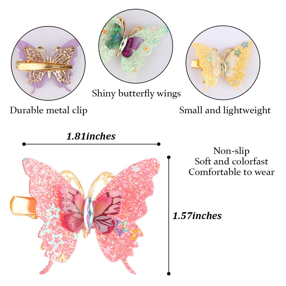 TODDER 12 PCS Glitter Butterfly Hair Clips, Sparkly Fairy Y2k Hair Clips for Women and Girls Butterfly Hair Accessories for Themed Party, Prom, Birthday, Wedding and Back to School