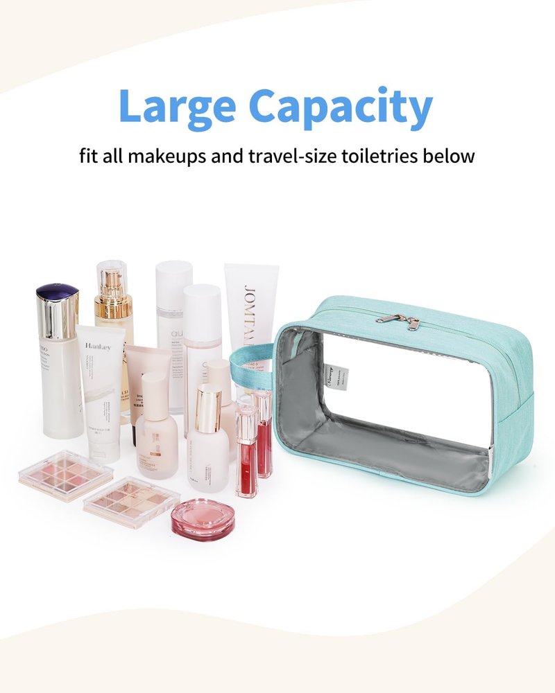 Clear Travel Toiletry Bag - Makeup Organizer with Zipper | Versatile Pouch for Skincare, Snacks & More - Green