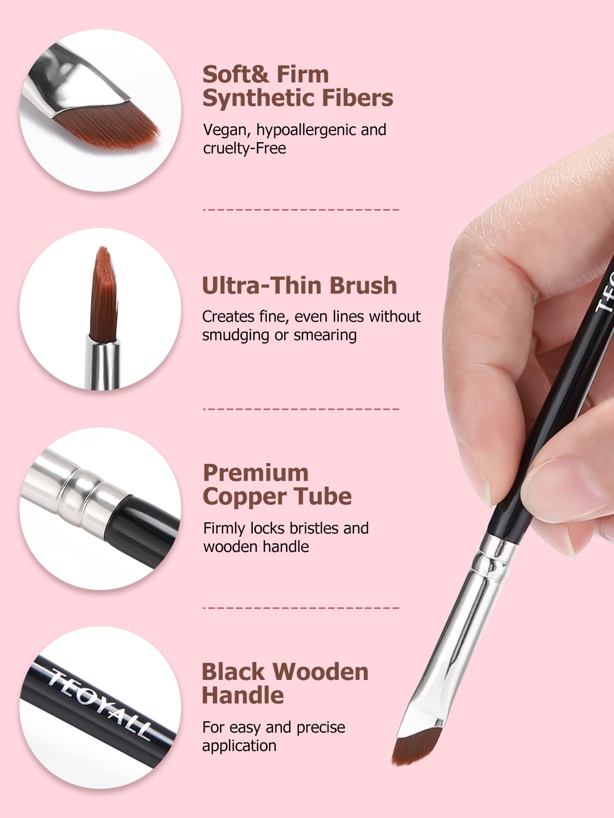 TEOYALL Angled Eyeliner Brushes Set, 3 PCS Ultra Thin Slanted Eyebrow Brush Precision Defined Brushes (3 Angled Brushes)