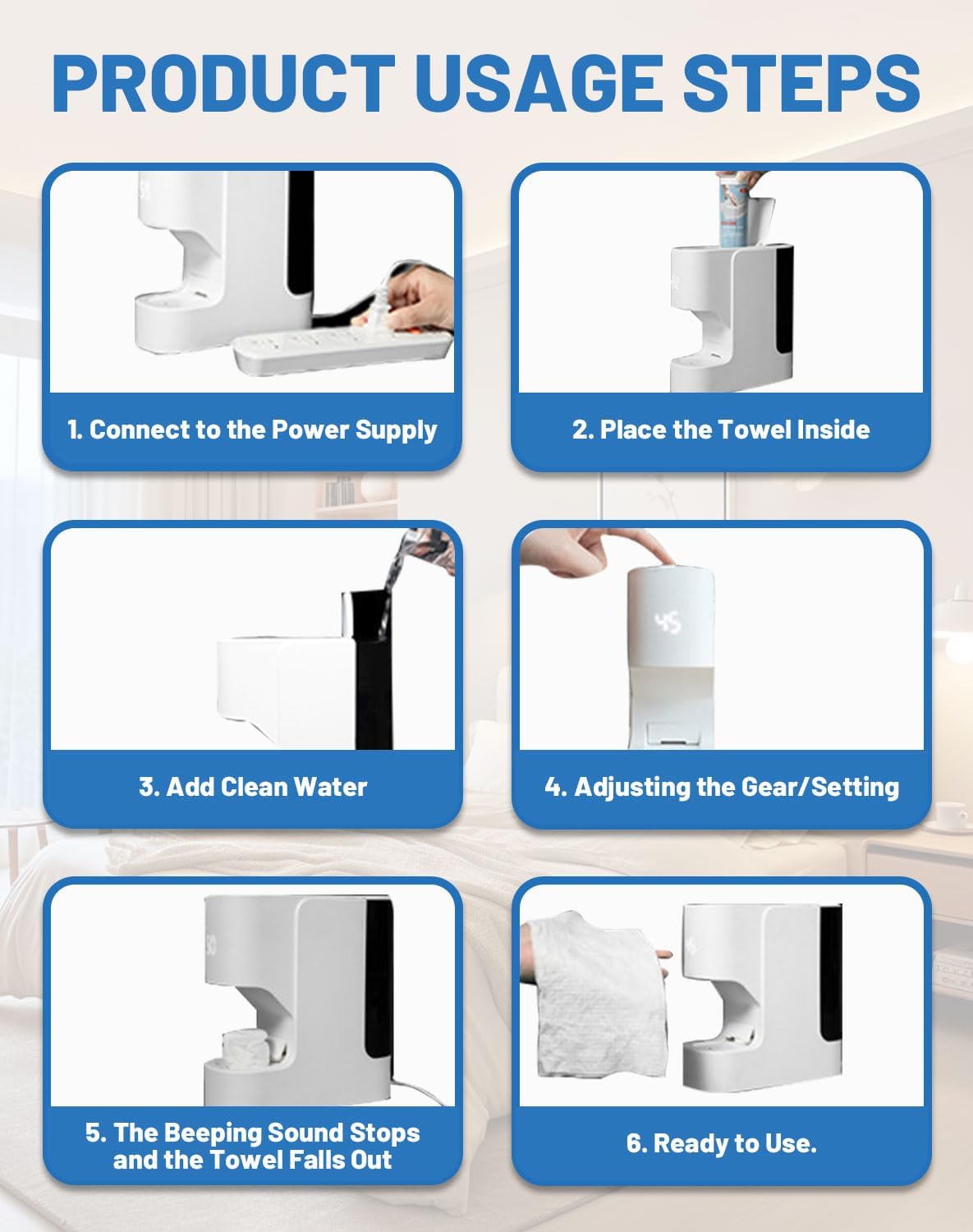 Automatic Hot Towel Dispenser | 5-Second Face Towel Warmer with Voice Alerts & 131°F Temperature Control - Includes 60 Disposable Towels