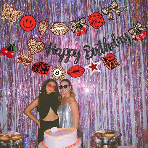 Y2K Red Cheetah Print Happy Birthday Banner - Pre-Strung Garland