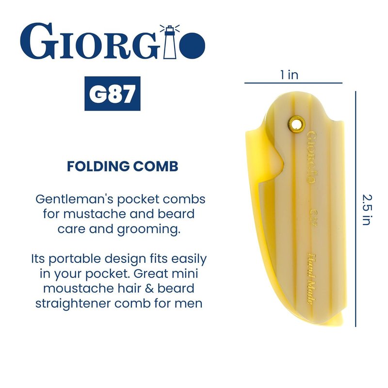 Giorgio G87 IVY 4.5 Inch Folding Mustache and Beard Comb, Small Pocket Comb for Men Everyday Grooming and Hair Care. Handmade, Saw-cut and Hand Polished Styling Men's Folding Combs. 2 Pack, Ivory