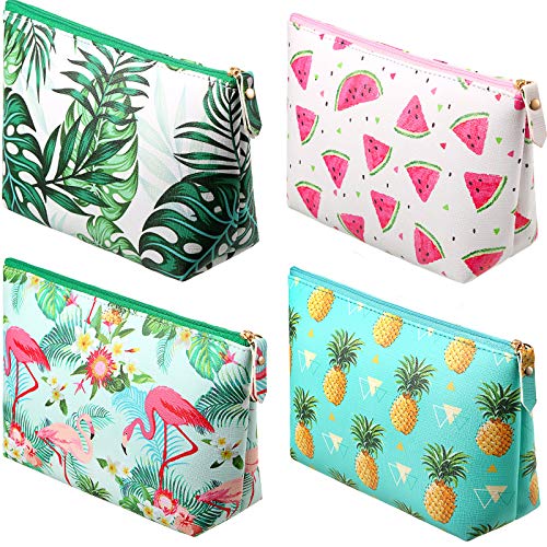 4-Piece Tropical Travel Cosmetic Bag Set - Waterproof Makeup Pouch