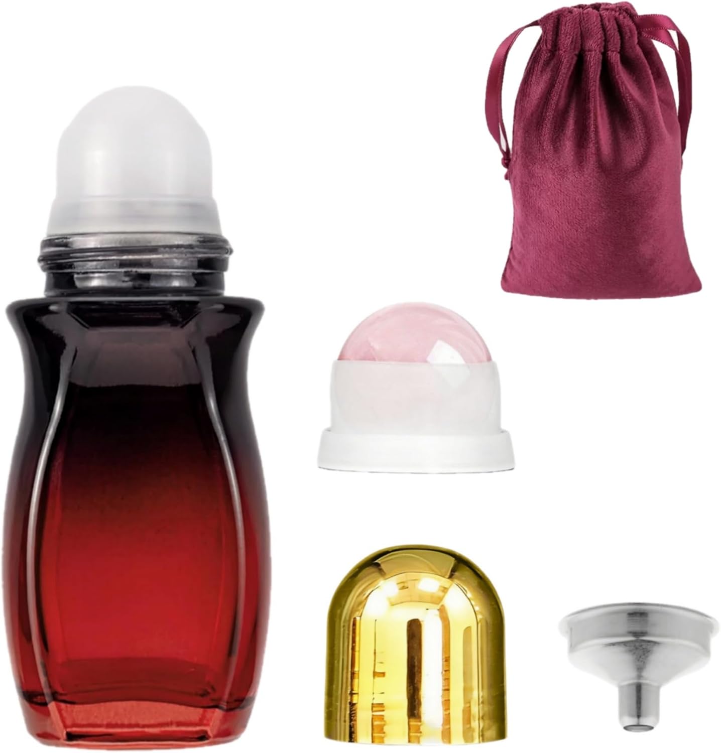 Rose Quartz Roller Bottle - 50ml Refillable Amber Glass Container | Leak-Proof Design with Pink Beads