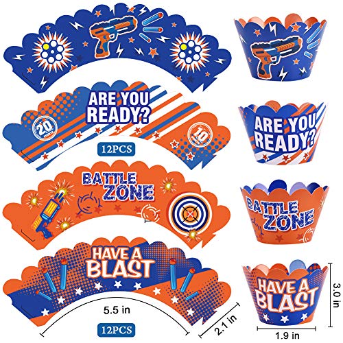 Dart War Cupcake Toppers & Wrappers - 48 Piece Set for Kids' Parties