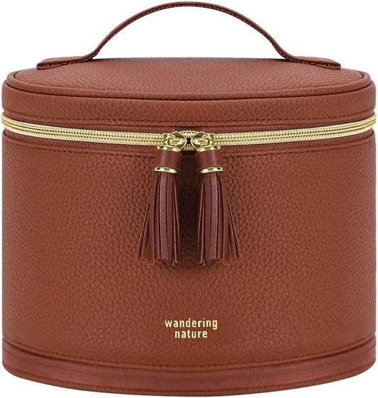 Travel Makeup Bag for Women - Structured Vanity Case with Wipe-Clean EVA Interior & Removable Divider | Fold-Flat PU Leather with Handle