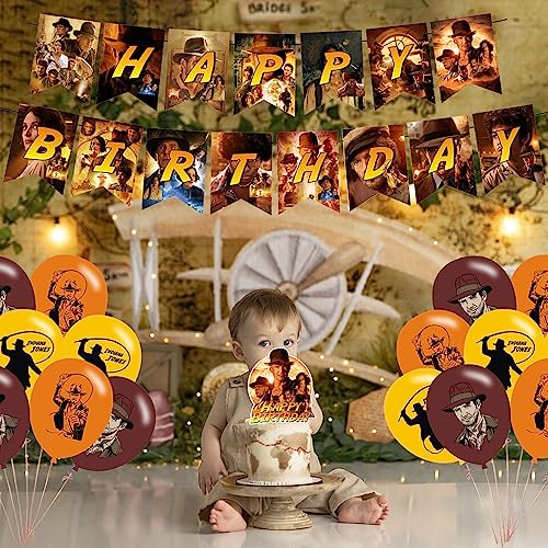Indiana Jones Birthday Party Supplies Set - Banner, Cake Topper, Balloons & Cupcake Toppers