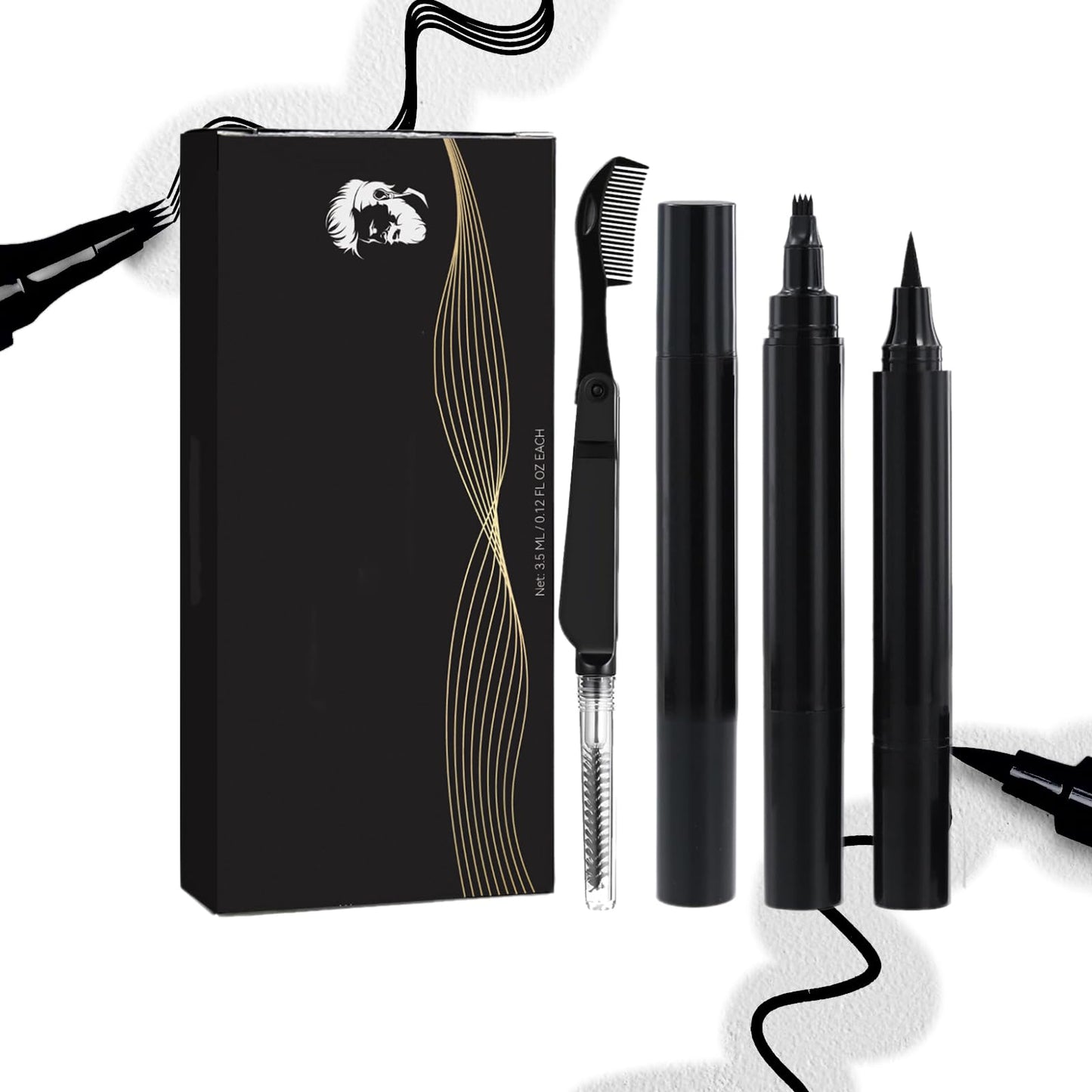 HAIOLORPRO 4PCS Beard Pen Filler and Beard Brush Double Head for Men, Beard Enhancement Barber Pencil Kit Water Proof Long Lasting Coverage, Beard Dye Filler for Eyebrow Hairline Moustache(Black)