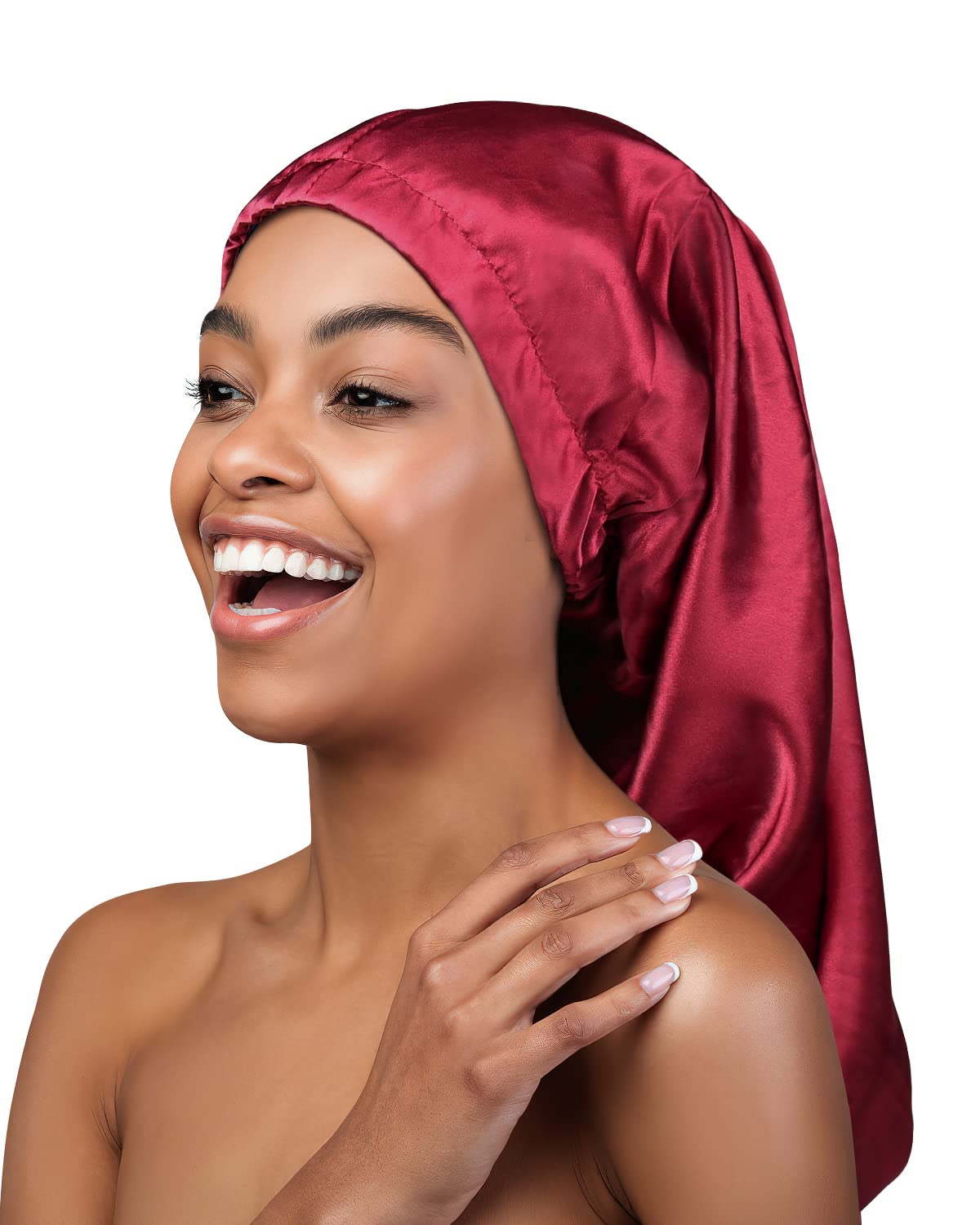 Women's Slouchy Beanie Chemo Hat - Soft Satin Sleep Cap in Burgundy