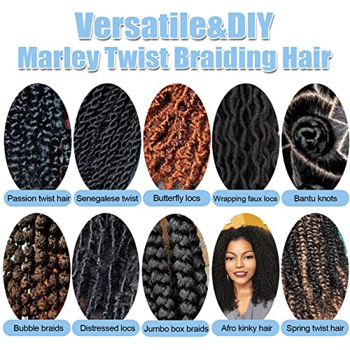 Kaluli 12 Inch Marley Twist Braiding Hair - Black & Gray (6 Packs)