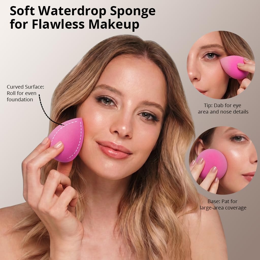 BEAKEY Makeup Brushes Set - Professional Foundation, Eyeshadow & Blush Applicators with 2 Blender Sponges | Beauty Paper Case