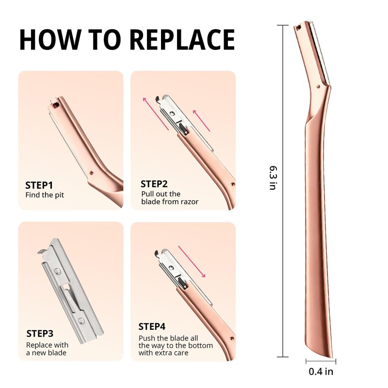 Mistfree Professional Dermaplane Razor, Reusable Stainless Steel Dermaplane Razor for Women Face, Face Dermaplaning Tool with 12PCS Refill Blades, Metal Eyebrow Razor for Women and Men (Rose Gold)