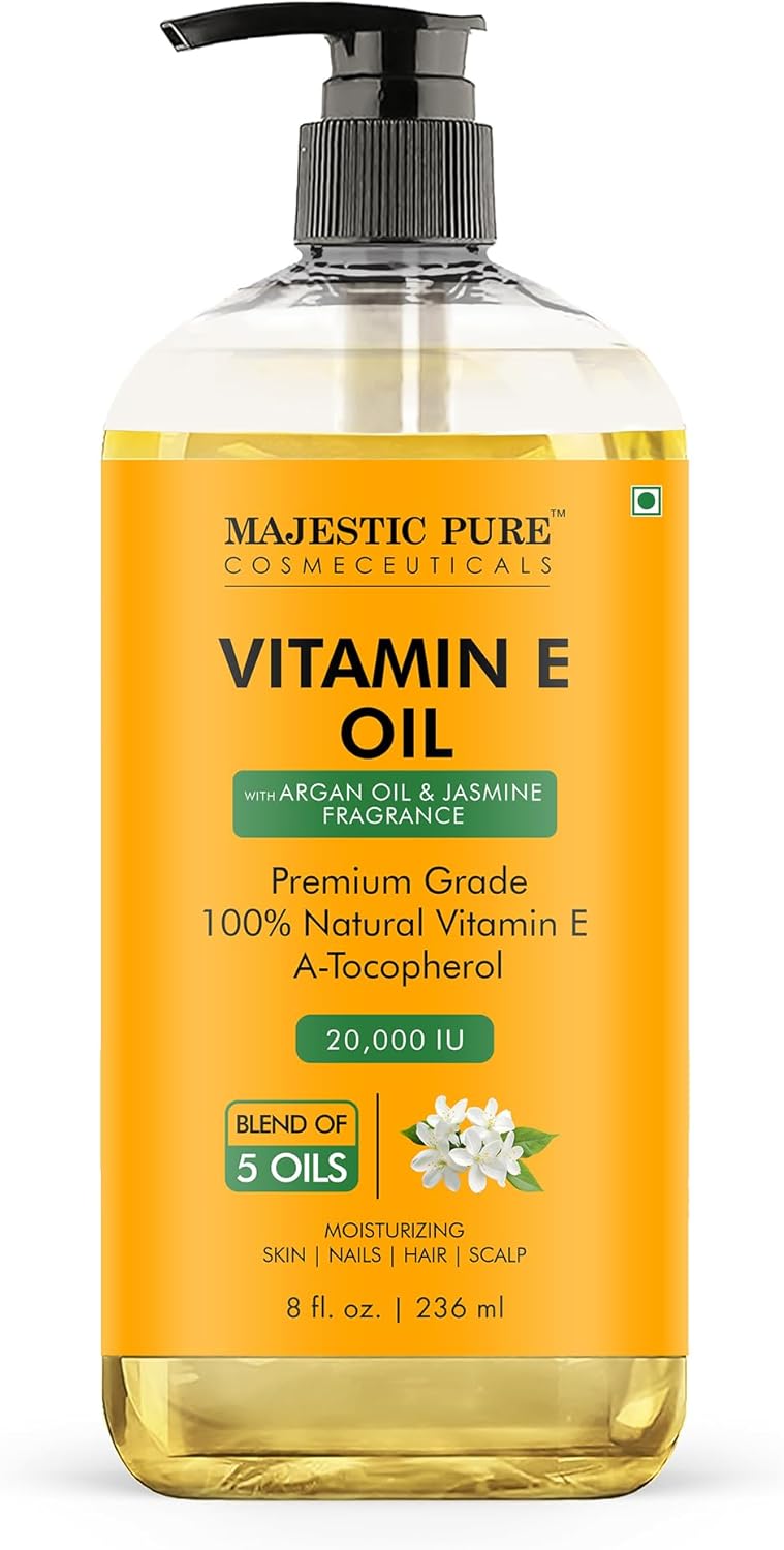 Natural Hair Growth Oil - 100% Pure Cold Pressed Argan & Vitamin E Oil for Eyelashes, Eyebrows, Skin, & Nails | 8 Fl Oz