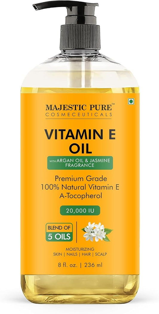 Natural Hair Growth Oil - 100% Pure Cold Pressed Argan & Vitamin E Oil for Eyelashes, Eyebrows, Skin, & Nails | 8 Fl Oz