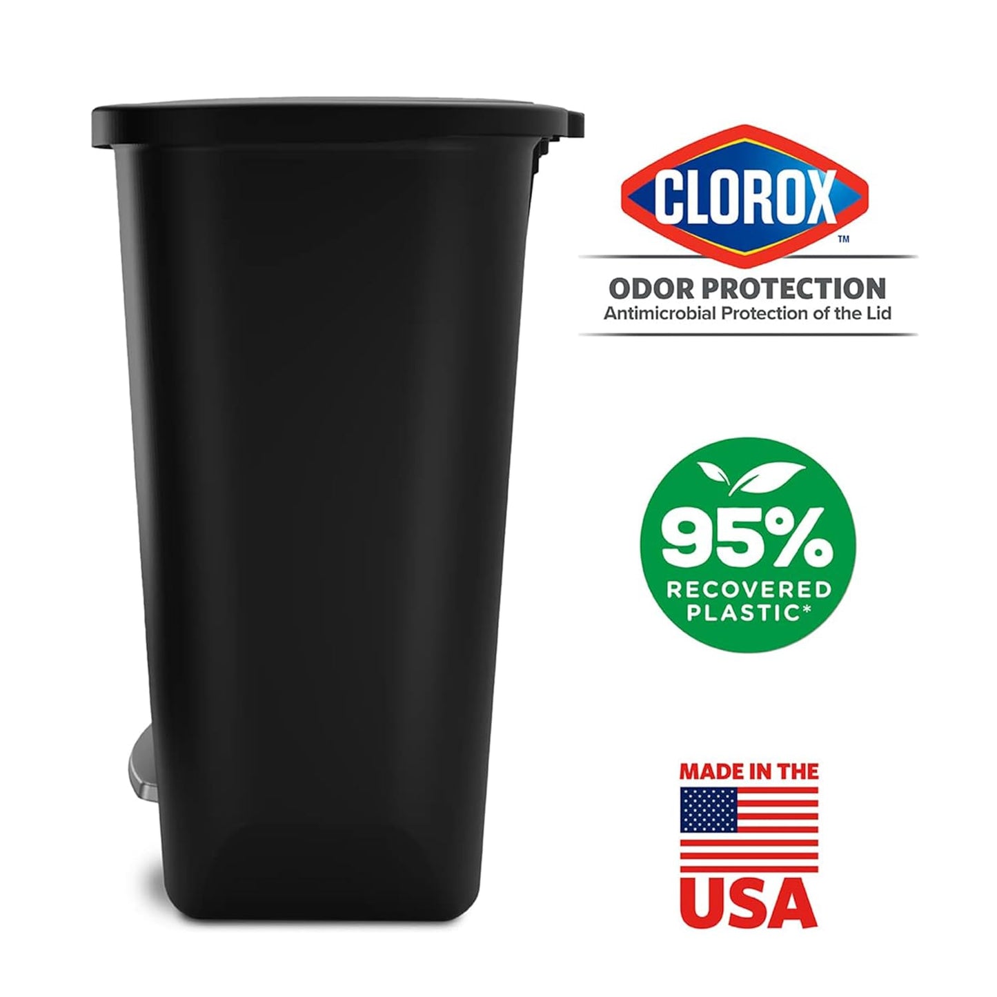 Glad 20 Gallon Trash Can - Clorox Odor Protection | Hands-Free Step-On Design, Black