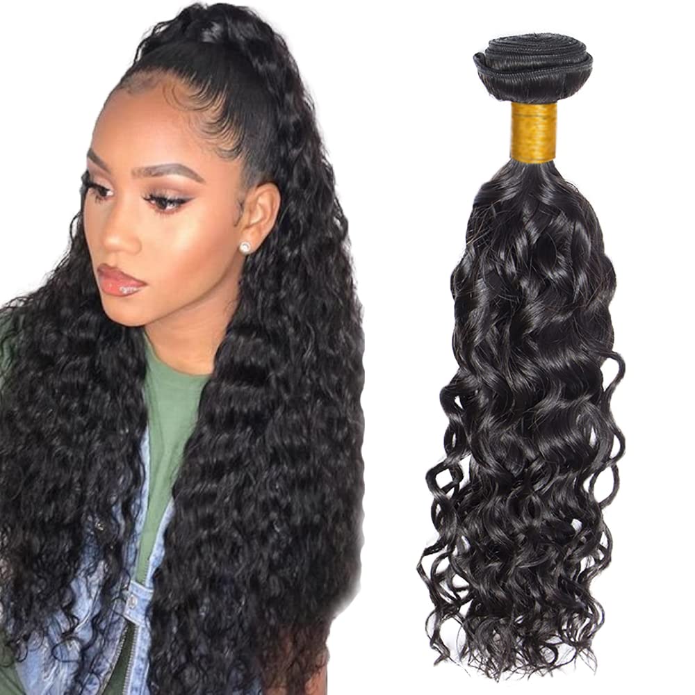 22 Inch #1B Nature Black Bundles Human Hair Water Wave 1 Bundles 100 Grams/Bundle 10A Grade Unprocessed Brazilian Virgin Hairs Water Wave Bundles Weaves Hair Extensions For Women